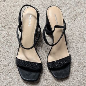 Maripe Black Beaded Slingback Heels